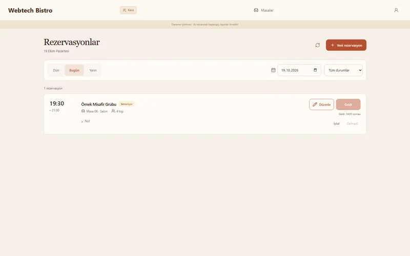 Rezervasyonlar ekranı